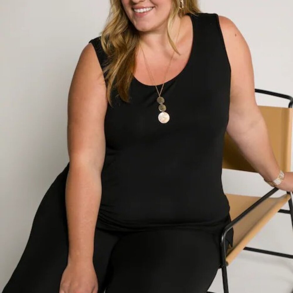 Ulla Popken Slinky Scoop Neck Black Tunic Tank Top - Size 24/26